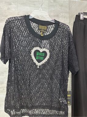 NEW Wicked Witch! Black Lace Tee with Heart Patch